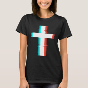 Camiseta Efecto Glitch moderno de la Cruz Cristiana de Guay