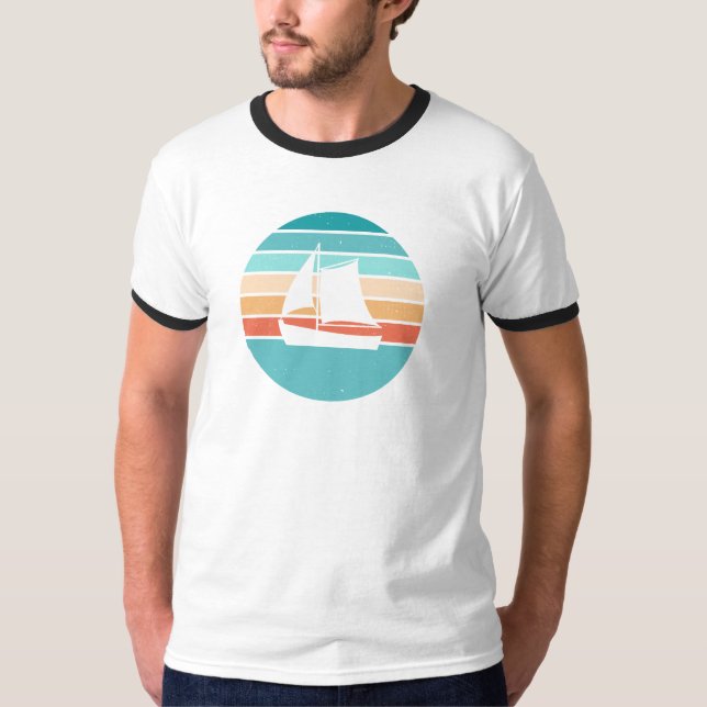 Camiseta Efecto perturbador retro del atardecer + velero (Anverso)