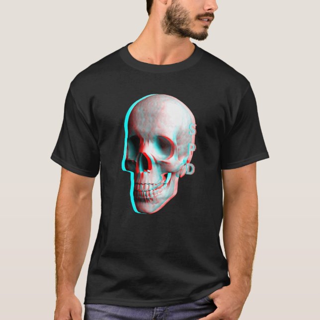Camiseta Efecto tridimensional cráneo azul rojo (Anverso)