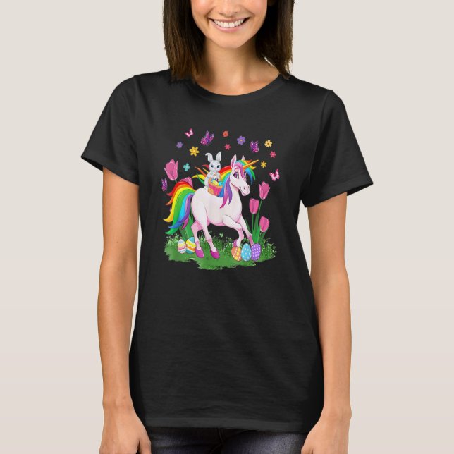 Camiseta Egg Basket Rabbit Riding Unicorn Happy Easter Day  (Anverso)