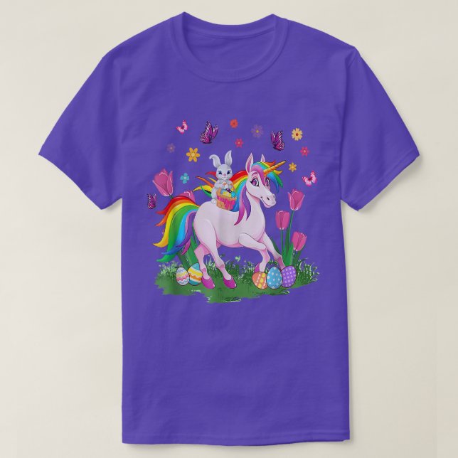 Camiseta Egg Basket Rabbit Riding Unicorn Happy Easter Day  (Diseño del anverso)