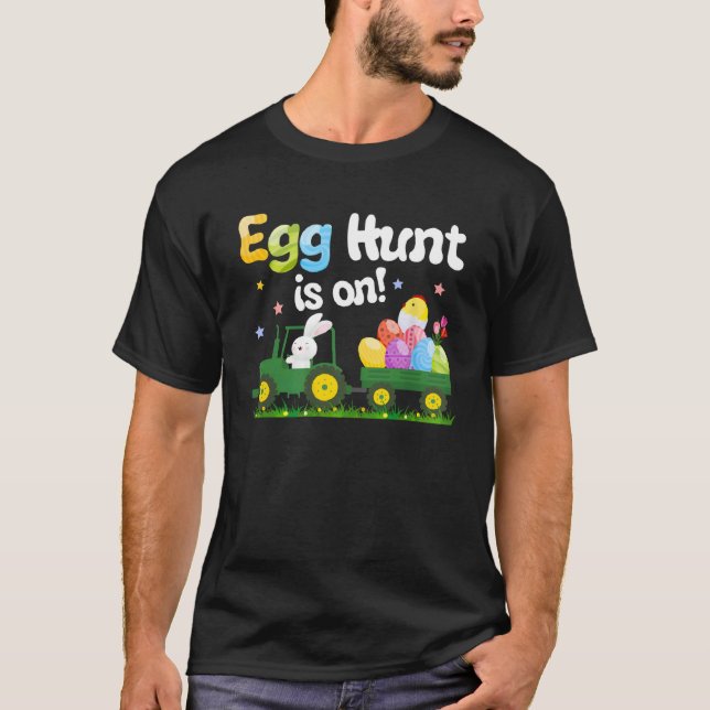 Camiseta Egg Hunt Is On Tractor  Easter Bunny Boys Kids Tod (Anverso)