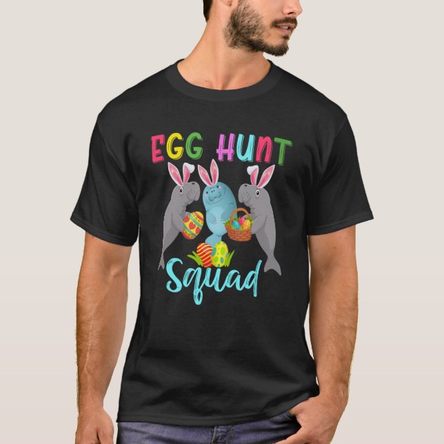 Camiseta Egg Hunt Squad Three Easter Bunny Manatees Hunting (Anverso)