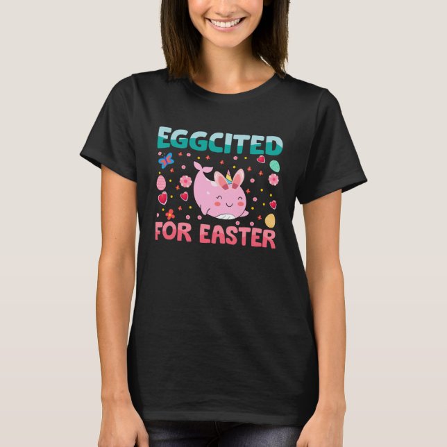 Camiseta Eggcited For Easter Bunny Narwhal Rabbit Kids (Anverso)