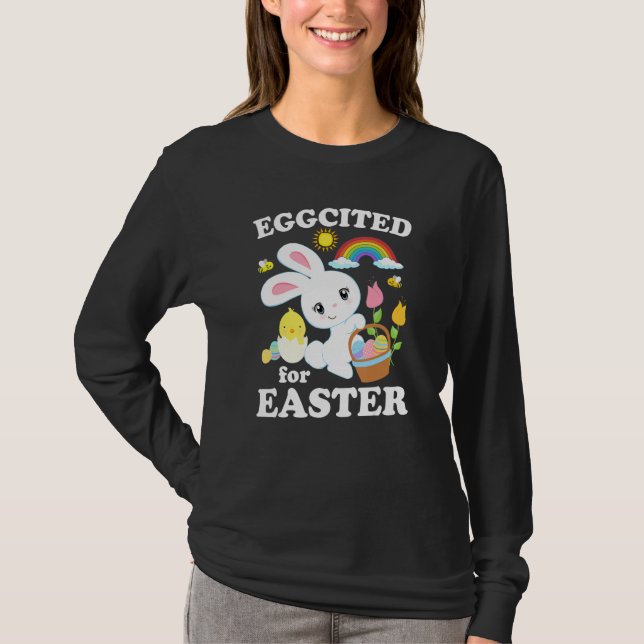 Camiseta Eggiting For Easter Easter Bunny Pun Rainbow Eggs (Anverso)