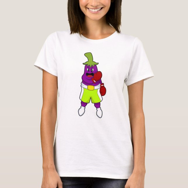 Camiseta Eggplant at Boxing with Boxing gloves (Anverso)
