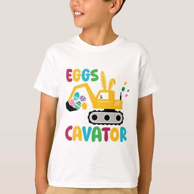 Camiseta Eggs Cavator Easter Boy Divertido Excavador Niños (Anverso)