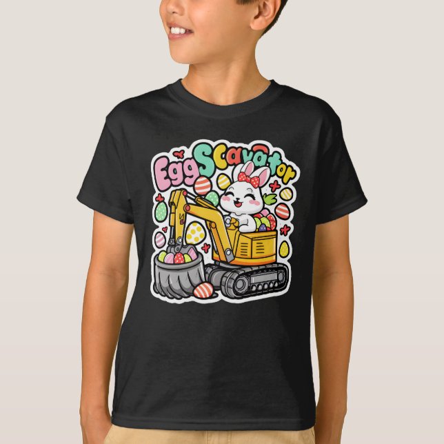 Camiseta Eggscavator lindo día de fiesta del conejo de Pasc (Anverso)
