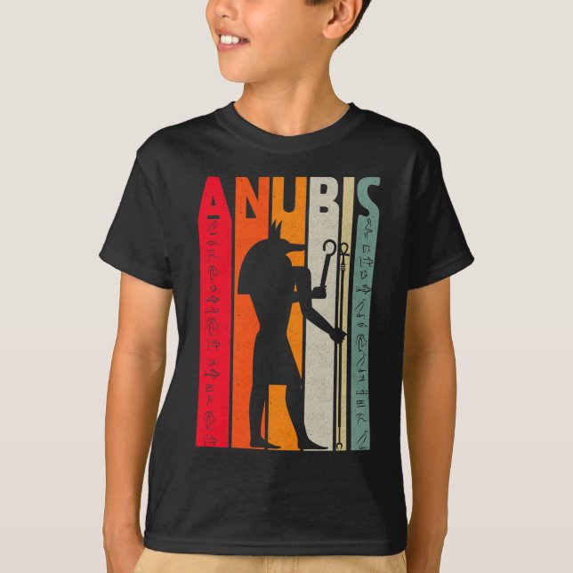 Camiseta Egipcio Dios Anubis Retro Egipto Jeroglíficos (Anverso)