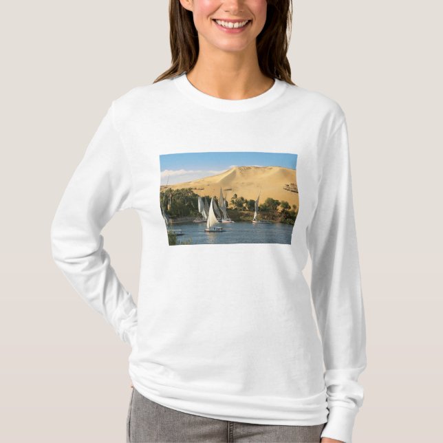 Camiseta Egipto, Asuán, río Nilo, veleros Felucca, 2 (Anverso)