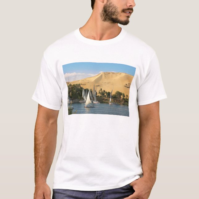 Camiseta Egipto, Asuán, río Nilo, veleros Felucca, 2 (Anverso)