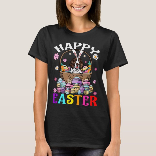Camiseta Eglish Springer Spaniel Dog Happy Easter Bunny Egg (Anverso)