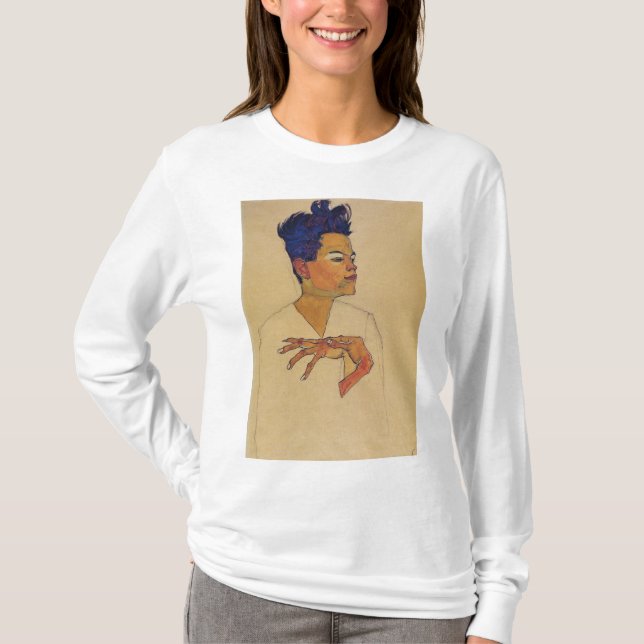 Camiseta Egon Schiele - autorretrato con manos en el pecho (Anverso)