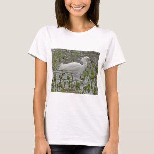 Camiseta Egreda blanco en agua y pájaro de la naturaleza ve