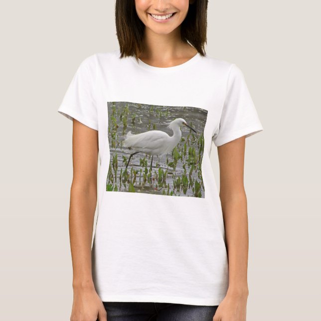 Camiseta Egreda blanco en agua y pájaro de la naturaleza ve (Anverso)