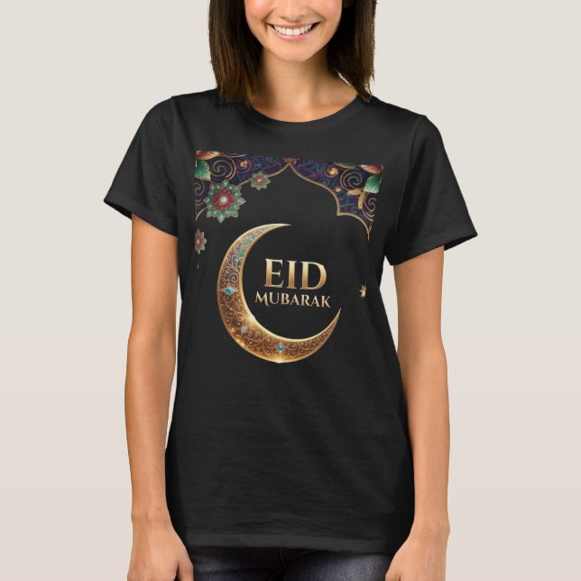 Camiseta Eid al fitr Islamic celebration Gold And navy (Anverso)