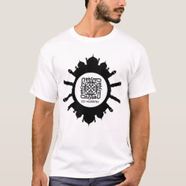 Camiseta Eid Mubarak caligrafía y mezquita texto negro