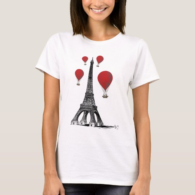 Camiseta Eiffel Tower and Red Hot Air Balloons (Anverso)