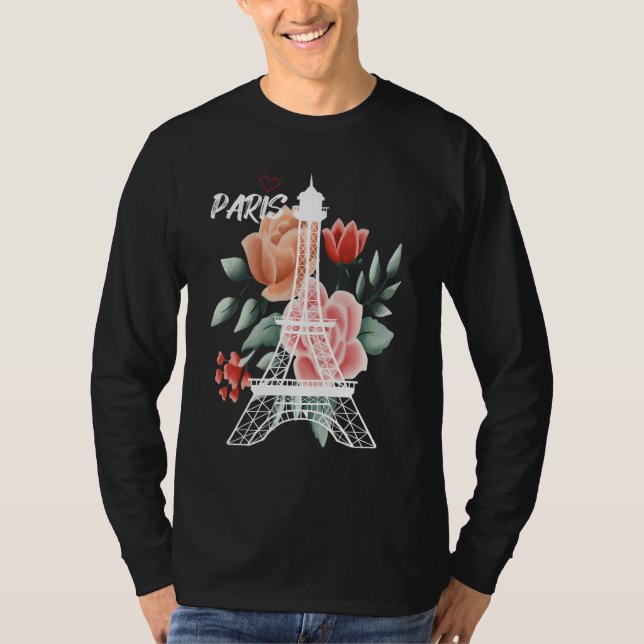 Camiseta Eiffel Tower with Rose Love Paris France Souvenir  (Anverso)