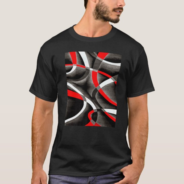 Camiseta Eighties Red White Grey Line Curve Pattern On Blac (Anverso)