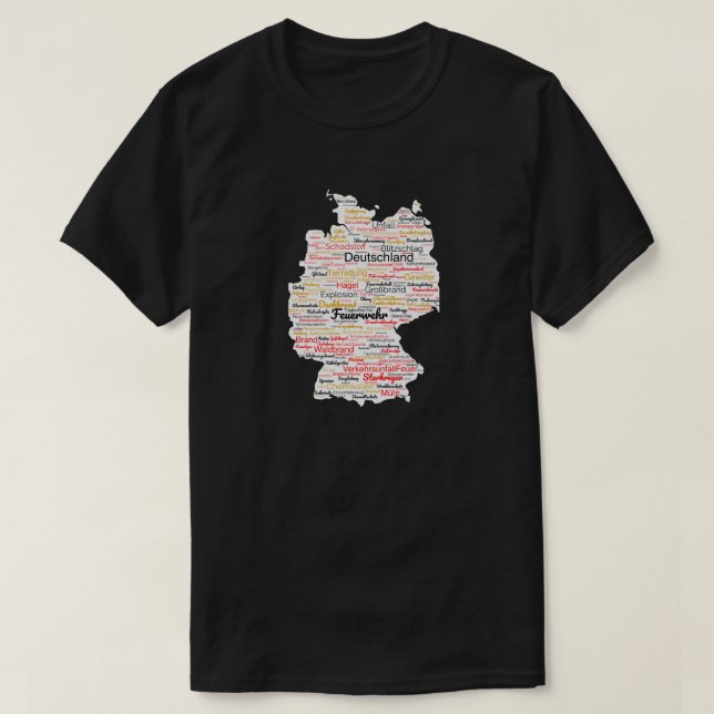 Camiseta Einzigartige Wortwolke-Feuerwehr-Deutschland-Karte (Diseño del anverso)