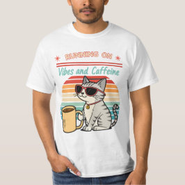Camiseta Ejecutando en vibraciones y cafeína - Retro de gat