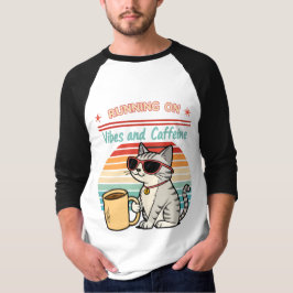 Camiseta Ejecutando en vibraciones y cafeína - Retro de gat