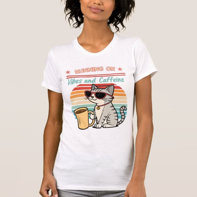 Camiseta Ejecutando en vibraciones y cafeína - Retro de gat (Anverso)