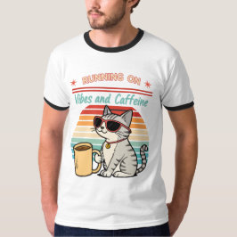 Camiseta Ejecutando en vibraciones y cafeína - Retro de gat