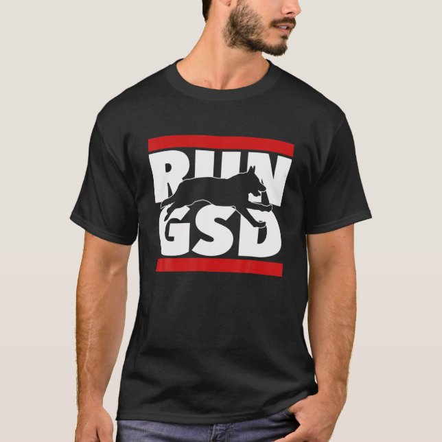 Camiseta EJECUTAR GSD . Pastor alemán papá mamá EE.UU. (Anverso)