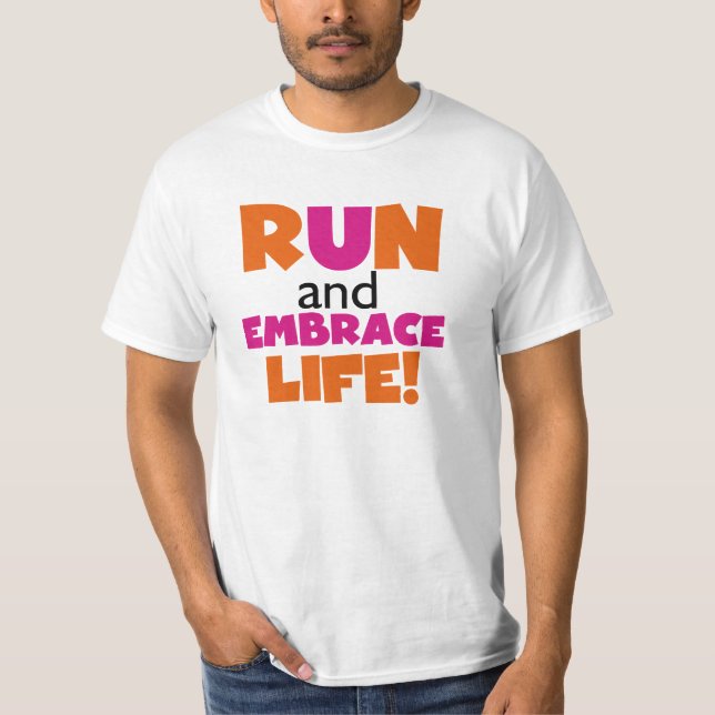 Camiseta Ejecutar y abrazar rosado Naranja de vida (Anverso)