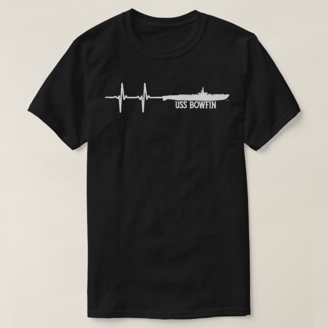 Camiseta EKG Heartbeat USS Bowfin SS 287 Submarino Raglan B (Diseño del anverso)
