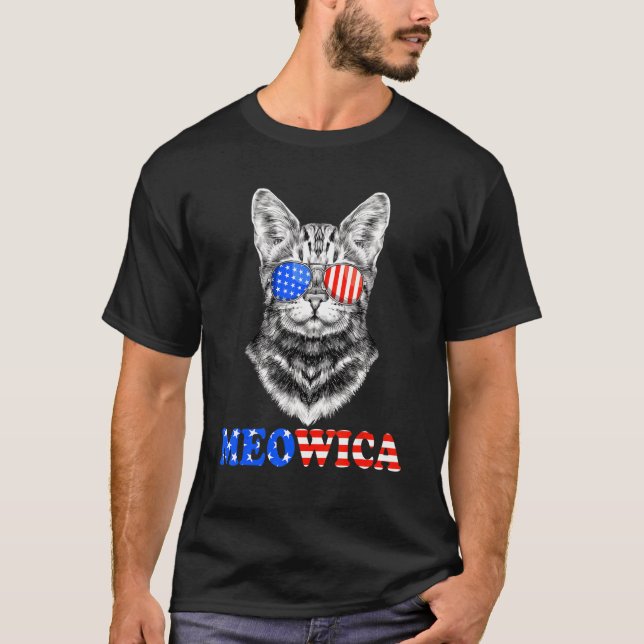 Camiseta El 4 De Julio, El Gato Estadounidense Meowica Meri (Anverso)