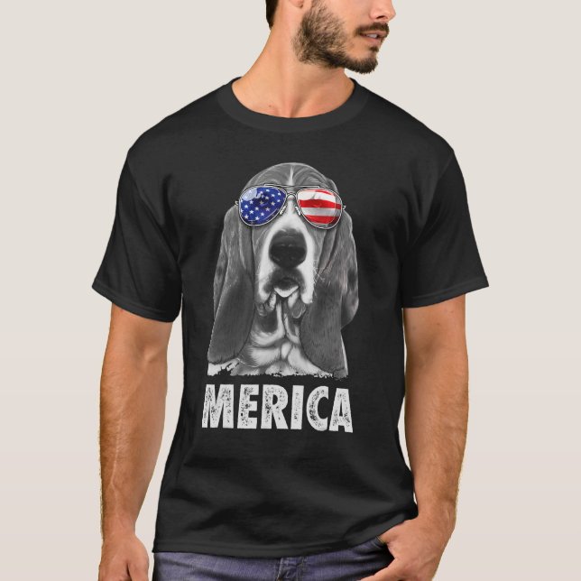 Camiseta El 4 De Julio, El Hound Basset Hombres Merica Homb (Anverso)