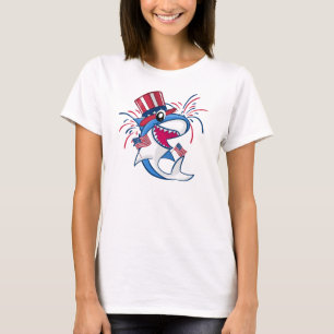 Camiseta El 4 de julio, el tiburón azul rojo patriótico