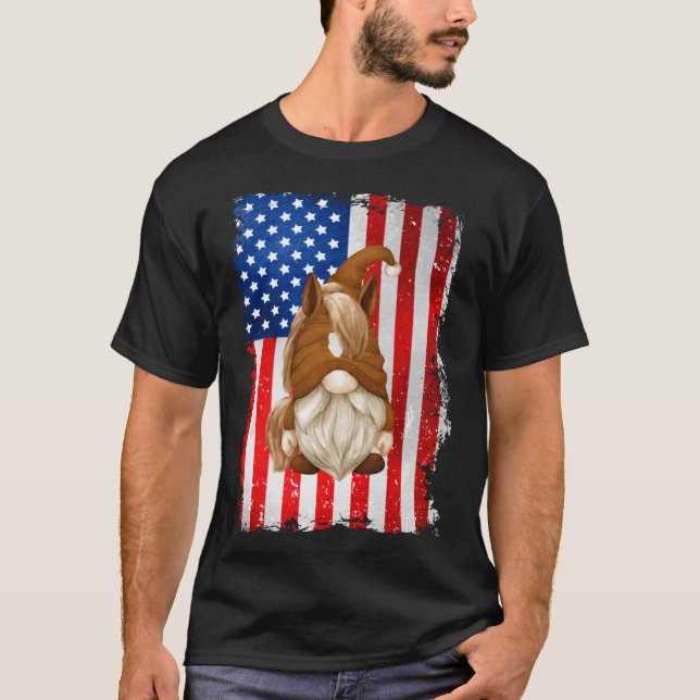 Camiseta El 4 De Julio Gnome Gráfico Patriótico Horse Ameri (Anverso)