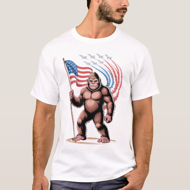 Camiseta El 4 de julio Sasquatch America, un caza de pies g (Anverso)