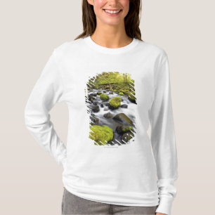 Camiseta El agua que fluía por el musgo cubrió rocas en u