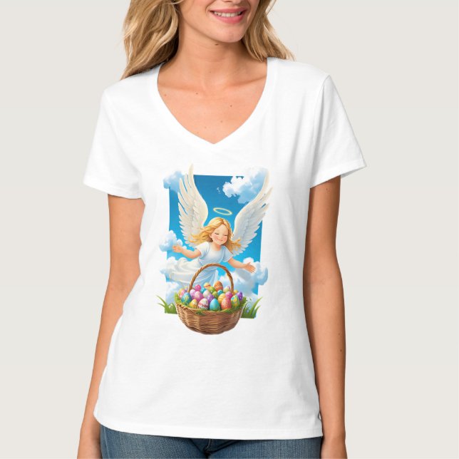 Camiseta El alegre ángel de Pascua con canasta (Anverso)