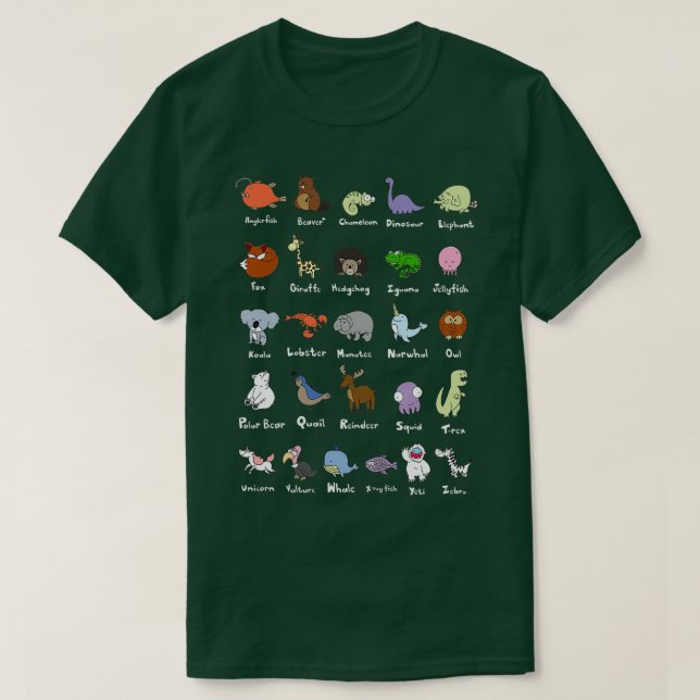 Camiseta El alfabeto animal (Diseño del anverso)