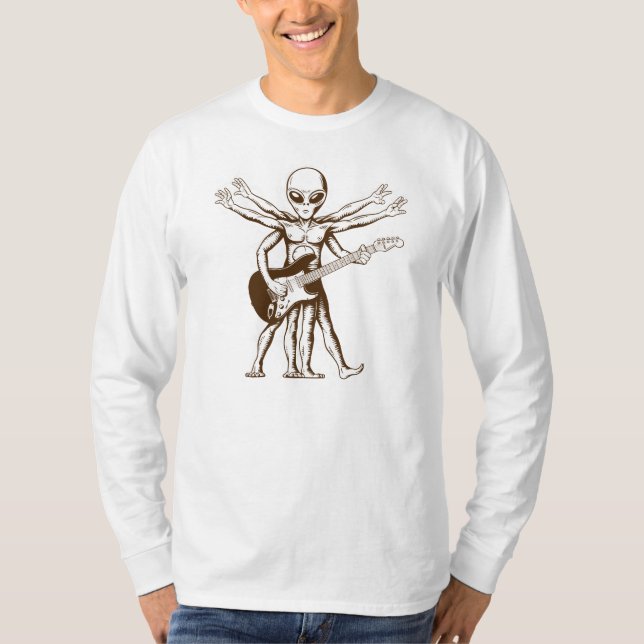 Camiseta El alien tocando una guitarra eléctrica. (Anverso)