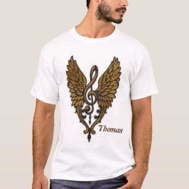 Camiseta El alma de la melodía, un armazón dorado con alas.