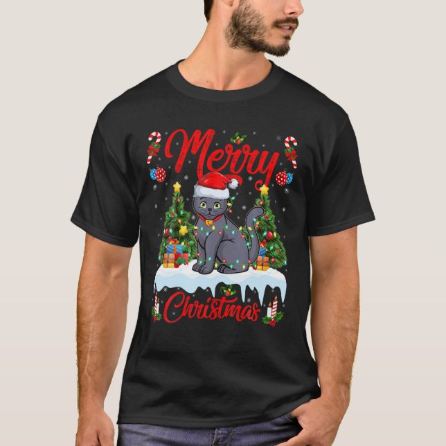 Camiseta El amante del gato azul ruso ilumina Santa Azul ru (Anverso)