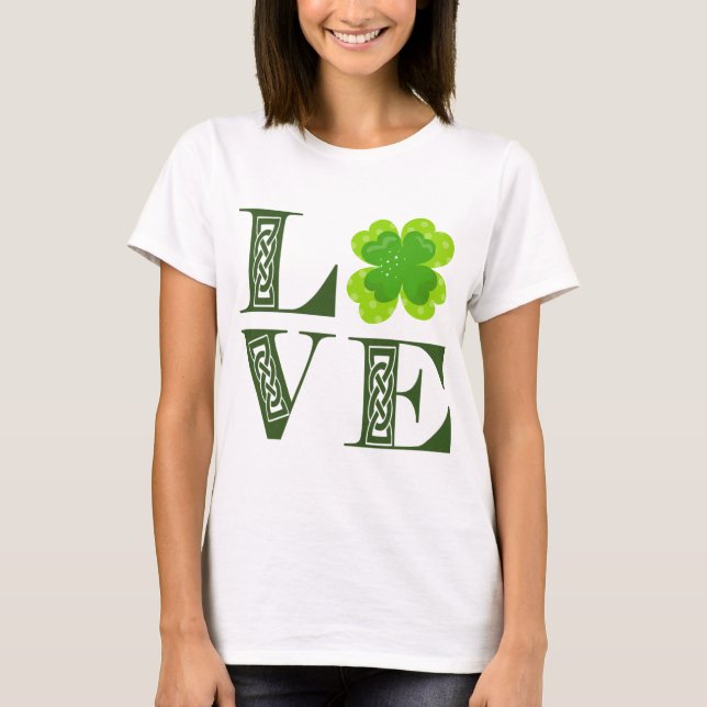 Camiseta El amante verde irlandés Shamrock Celtic Knot LOVE (Anverso)
