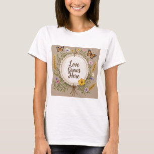 Camiseta El amor crece como boho, flores silvestres, trigo,