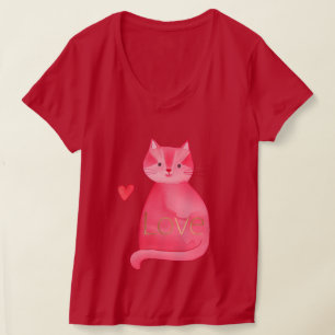 Camiseta El amor del oro del gato rosado lindo