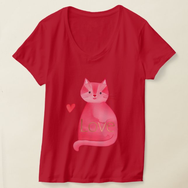 Camiseta El amor del oro del gato rosado lindo (Distribución )