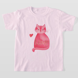 Camiseta El amor del oro del gato rosado lindo