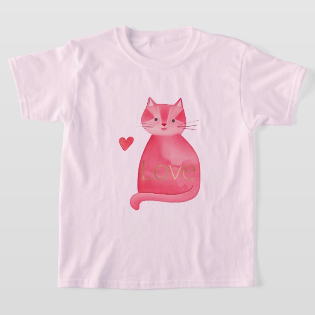 Camiseta El amor del oro del gato rosado lindo (Distribución)