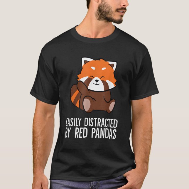Camiseta El Amor Del Panda Rojo Distraído Fácilmente Por Lo (Anverso)